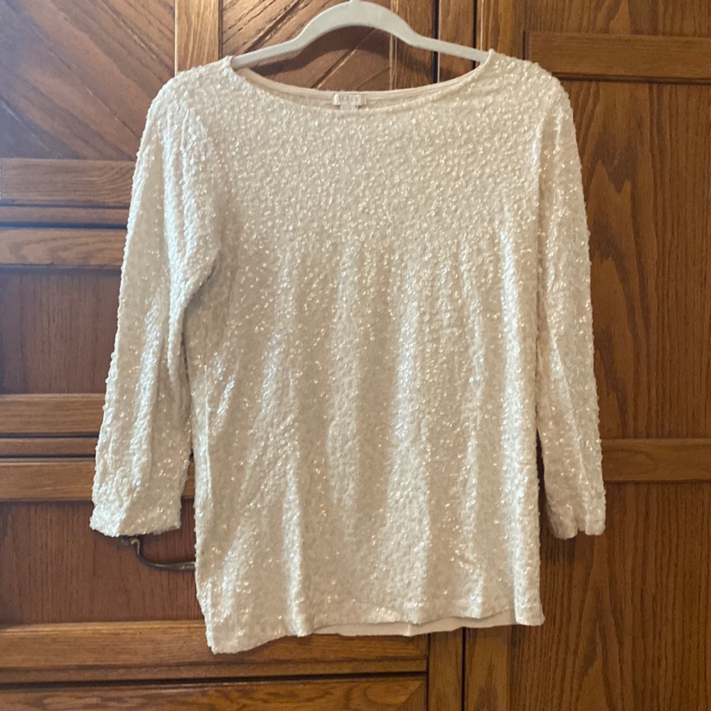 J. Crew sequin cream boatneck top